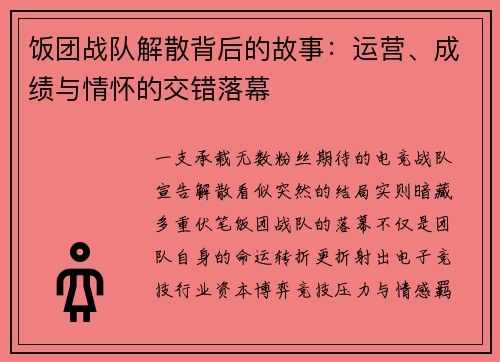 饭团战队解散背后的故事：运营、成绩与情怀的交错落幕